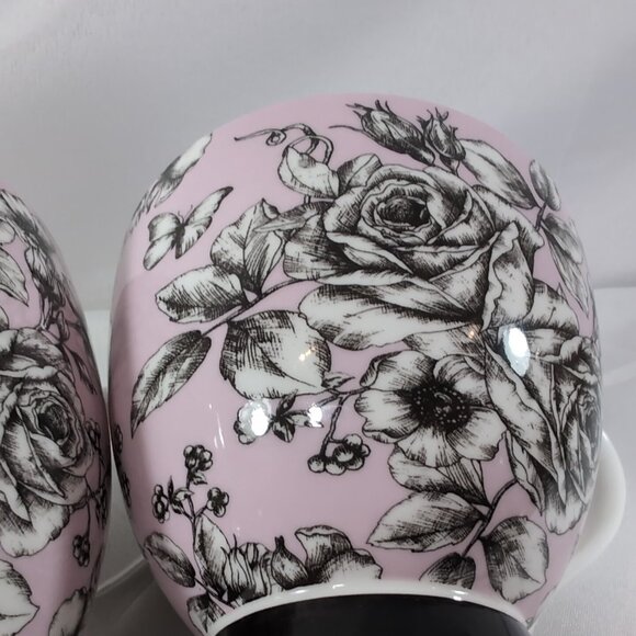 Portobello by Inspire Floral Mug Rose Pink Border Butterfly Black 2 Set Pedestal - Picture 11 of 13